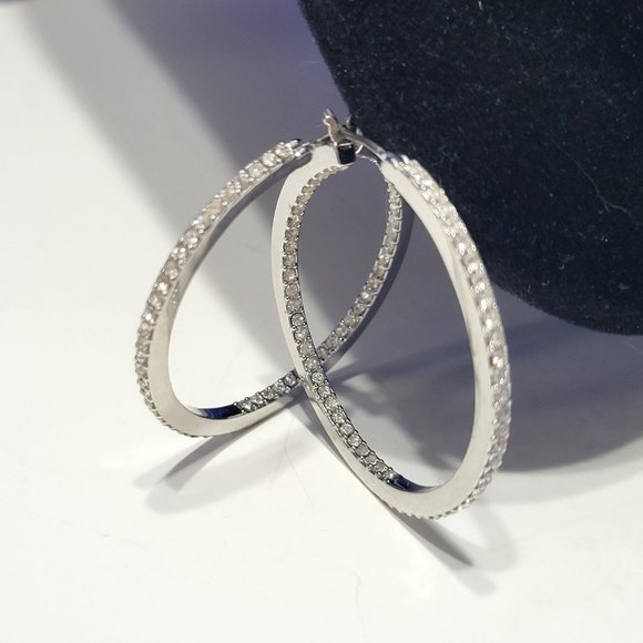 Givenchy Hoop Earrings Rhodium and Pave Crystals - Picture 2 of 6